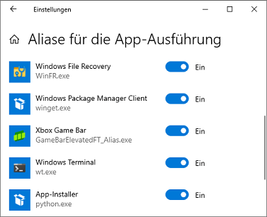 Aliase für die App-Ausführung