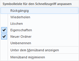 Symbolleiste für den Schnellzugriff