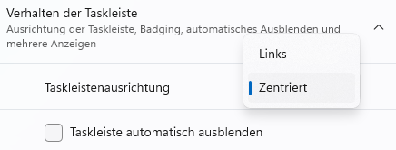 Taskleistenausrichtung