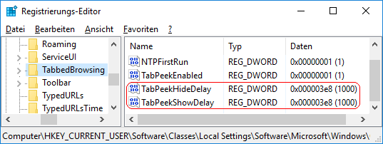 TabPeekShowDelay, TabPeekHideDelay