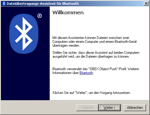 Datei&uuml;bertragungs-Assistent f&uuml;r Bluetooth