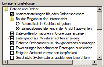 Dateisymbol auf Miniaturansichten anzeigen