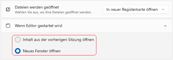 Wenn Editor gestartet wird