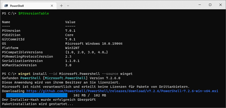 winget install --id Microsoft.Powershell --source winget