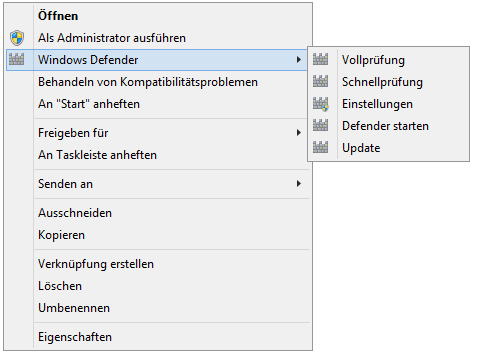 Windows Defender - Kontextmenü