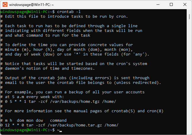 crontab -l