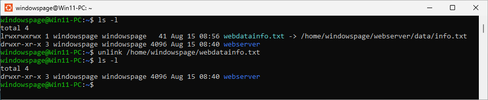 unlink /home/windowspage/webserverinfo.txt