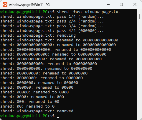 shred -fuvz windowspage.txt