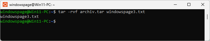 tar -rvf archiv.tar windowspage3.txt