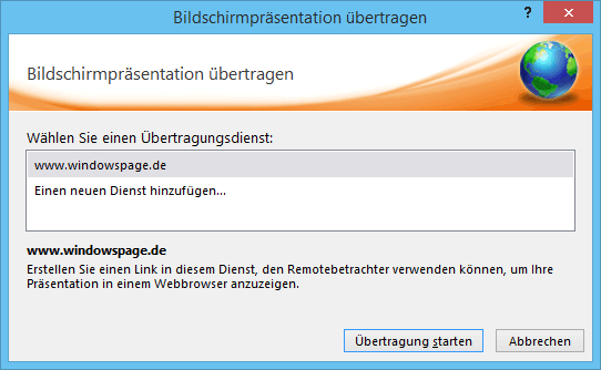 Bildschirmpräsentation übertragen