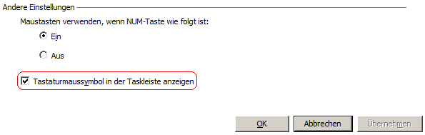 Tastaturmaussymbol in der Taskleiste anzeigen