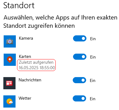 App-Berechtigungen > Standort