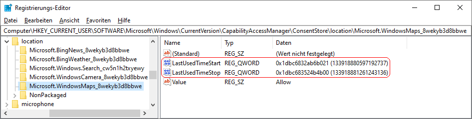 LastUsedTimeStart, LastUsedTimeStop