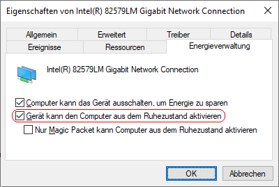 Gerät kann den Computer aus dem Ruhezustand aktivieren