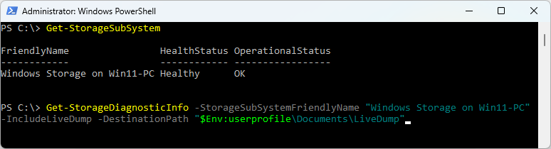 Get-StorageSubSystem, Get-StorageDiagnosticInfo