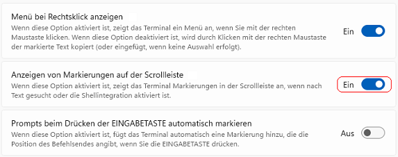 Anzeige von Markierungen auf der Scrollleiste