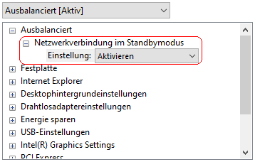 Netzwerkverbindung im Standbymodus