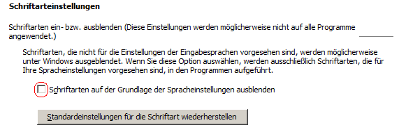 Installation von Schriftarten über eine Verknüpfung zulassen