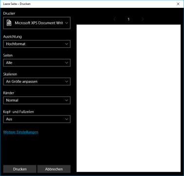 Druckdialog Windows 10