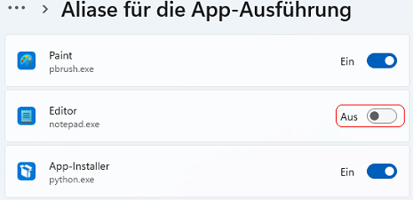 Aliase für die App-Ausführung